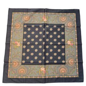 New Souleiado Charles Demery Cotton Scarf Square Gray Pink Floral Large 30"x30"‎